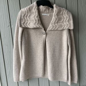 Sarah Spencer Lambswool Angora Cardigan Cable Collar Beige Button Sweater S